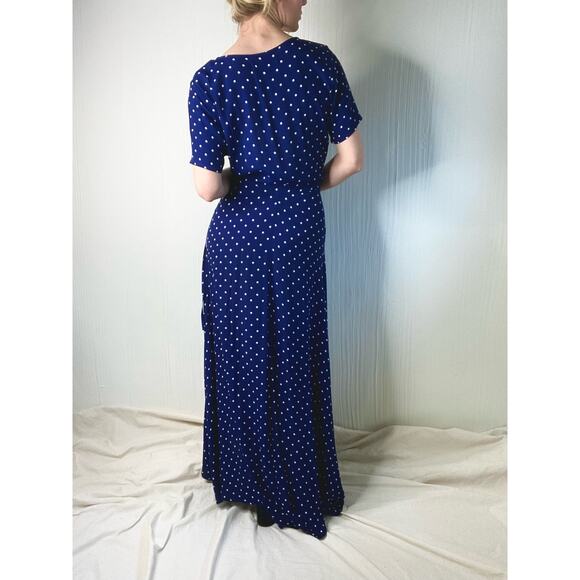 AUGUSTE THE LABEL "Lilly" Navy Blue Polka Dot Maxi Wrap Dress US 4 - Picture 5 of 13